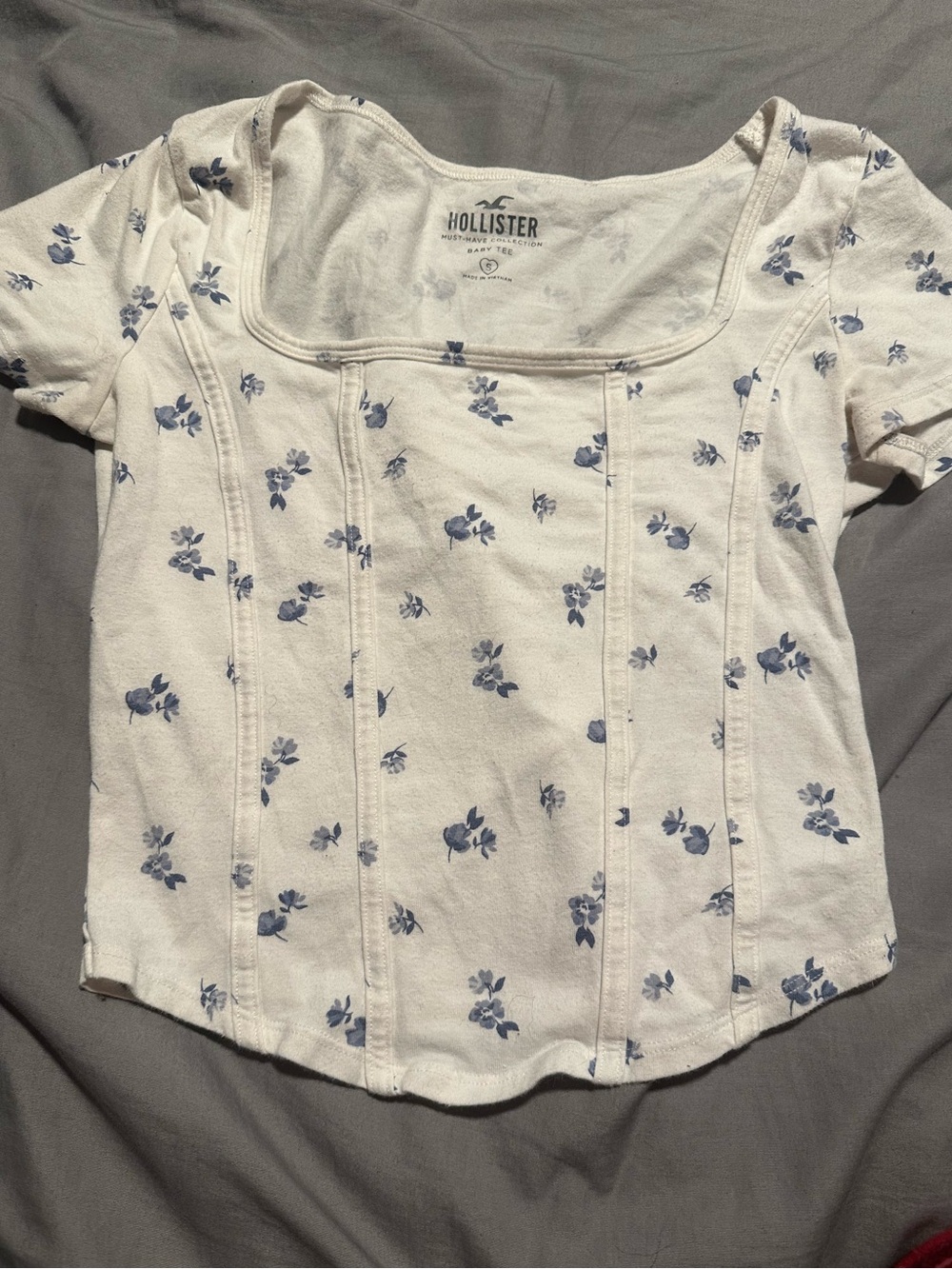 Hollister Cream Tee with Blue Floral Print